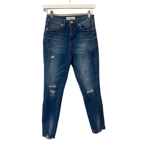 YMI Dream Ankle High-Rise Juniors Denim Jeans Size 5/27 Raw Hem Distressed - Picture 1 of 12